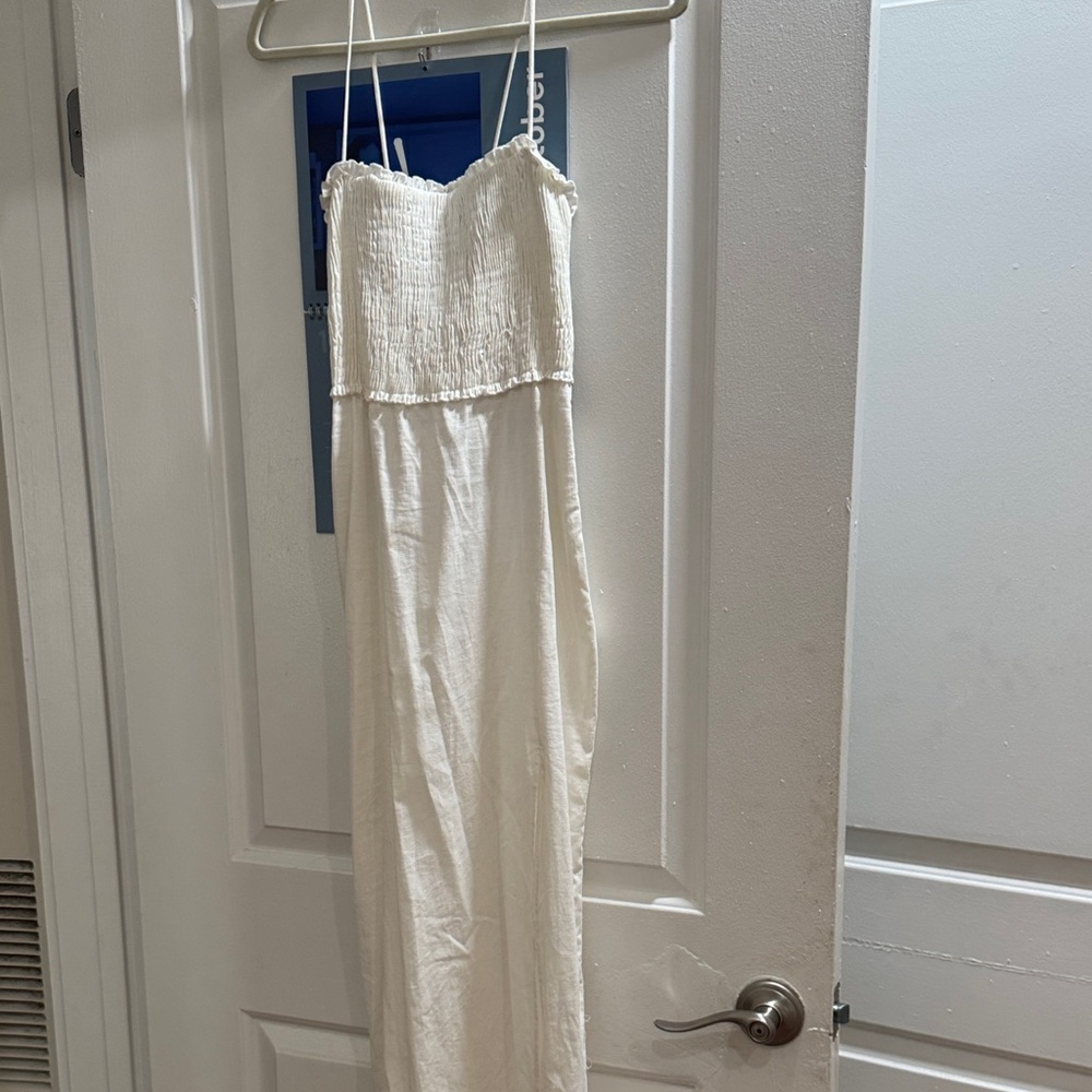 Zara White Strapless Smocked Maxi Dress